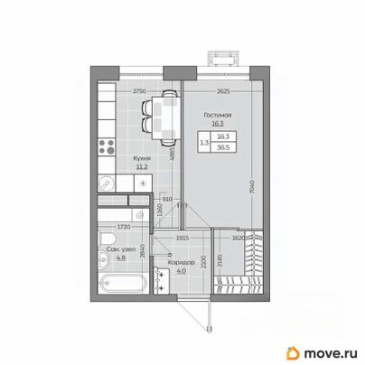 1-комн. квартира, 36.52 м&sup2;