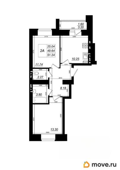 2-комн. квартира, 51.24 м&sup2;