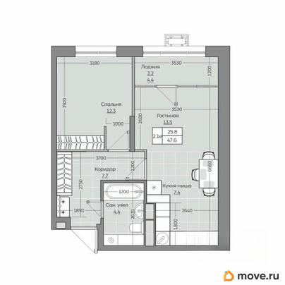2-комн. квартира, 53.11 м&sup2;