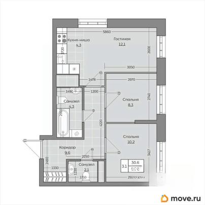 3-комн. квартира, 50.92 м&sup2;
