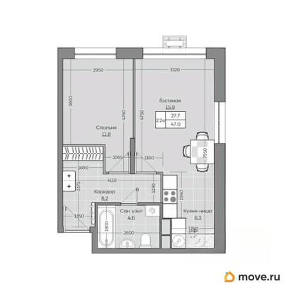 2-комн. квартира, 47.72 м&sup2;