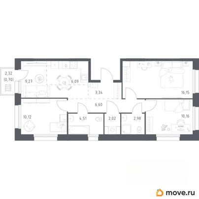 3-комн. квартира, 71.94 м&sup2;
