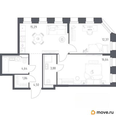 2-комн. квартира, 59.18 м&sup2;