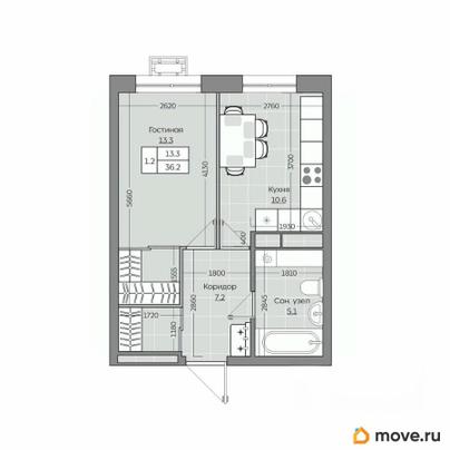 1-комн. квартира, 36.29 м&sup2;