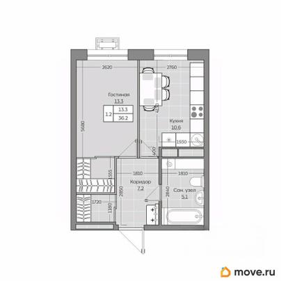 1-комн. квартира, 36.29 м&sup2;
