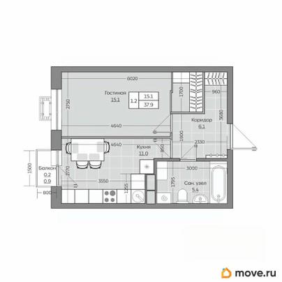 1-комн. квартира, 37.97 м&sup2;