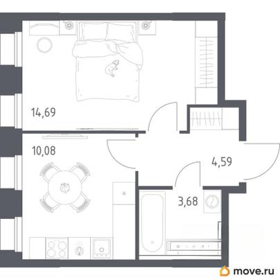 1-комн. квартира, 33.04 м&sup2;