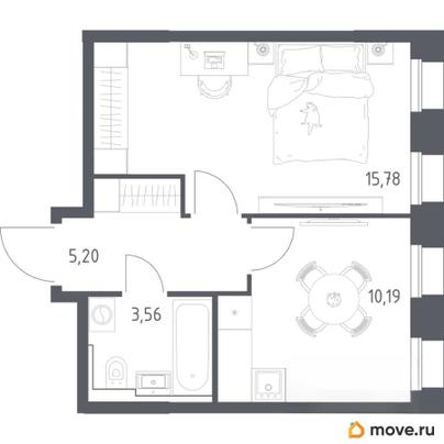 1-комн. квартира, 34.73 м&sup2;