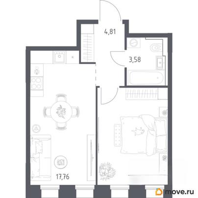 1-комн. квартира, 40.28 м&sup2;