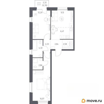 2-комн. квартира, 59.49 м&sup2;
