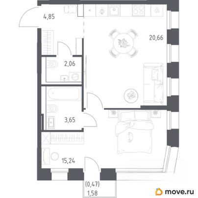 1-комн. квартира, 46.93 м&sup2;