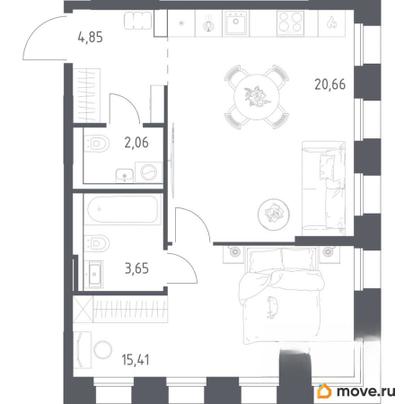 1-комн. квартира, 46.63 м&sup2;