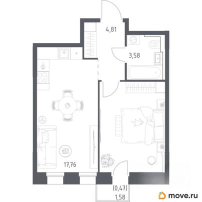 1-комн. квартира, 40.75 м&sup2;