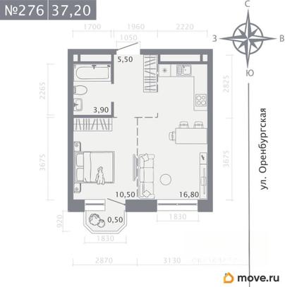 1-комн. квартира, 37.2 м&sup2;