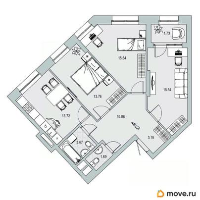 3-комн. квартира, 80.2 м&sup2;