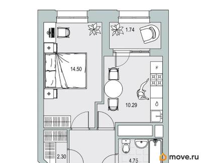 1-комн. квартира, 39.5 м&sup2;