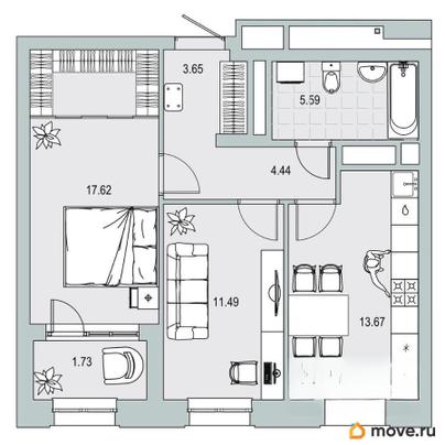 2-комн. квартира, 58.19 м&sup2;