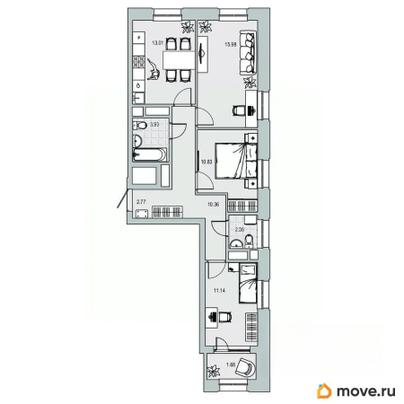 3-комн. квартира, 72.08 м&sup2;