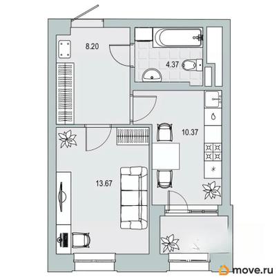 1-комн. квартира, 38.21 м&sup2;