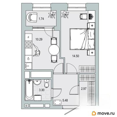 1-комн. квартира, 38.88 м&sup2;