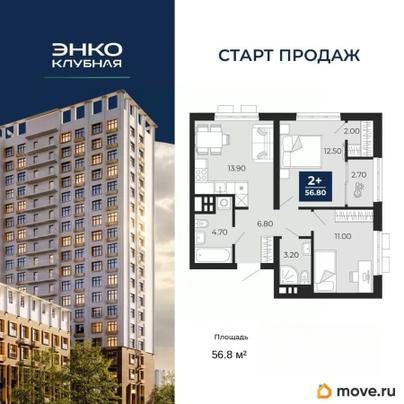 2-комн. квартира, 56.8 м&sup2;