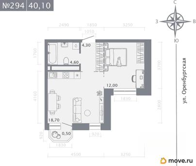 1-комн. квартира, 40.1 м&sup2;