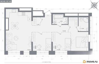 3-комн. квартира, 87.4 м&sup2;