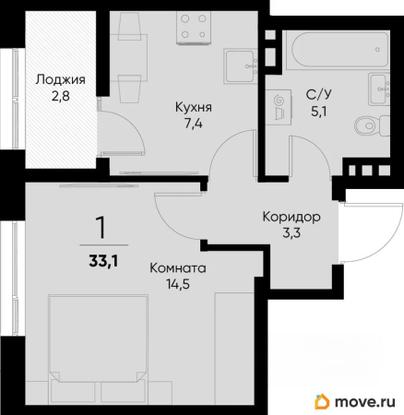 1-комн. квартира, 31.7 м&sup2;