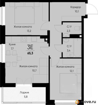 3-комн. квартира, 62.2 м&sup2;
