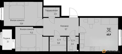 3-комн. квартира, 64.4 м&sup2;