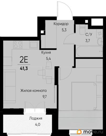 2-комн. квартира, 39.3 м&sup2;