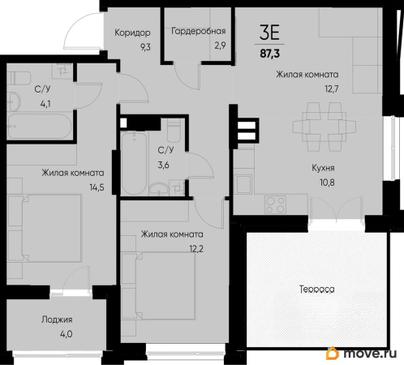 3-комн. квартира, 76.1 м&sup2;