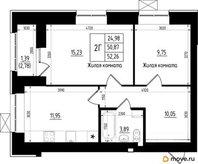 2-комн. квартира, 52.26 м&sup2;