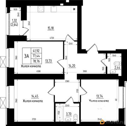 3-комн. квартира, 78.76 м&sup2;