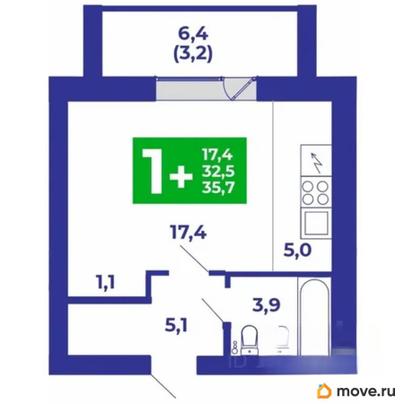 1-комн. квартира, 35.7 м&sup2;