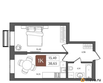 1-комн. квартира, 38.65 м&sup2;