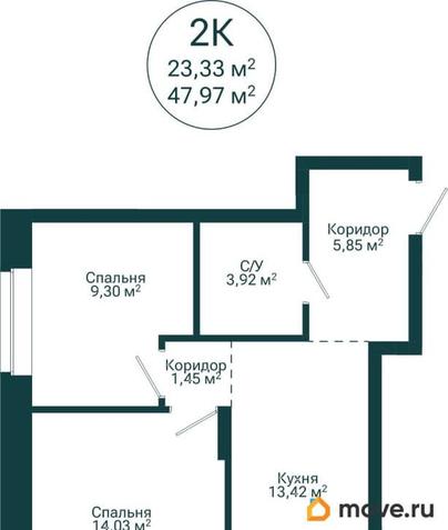 2-комн. квартира, 47.97 м&sup2;