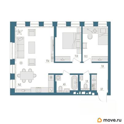 3-комн. квартира, 70.7 м&sup2;