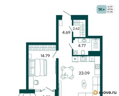 1-комн. квартира, 51.38 м&sup2;