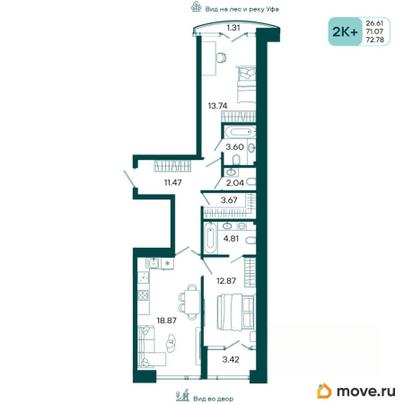 2-комн. квартира, 72.78 м&sup2;