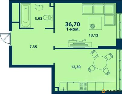 1-комн. квартира, 36.7 м&sup2;