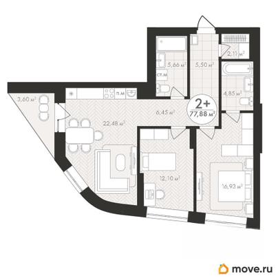 2-комн. квартира, 77.88 м&sup2;