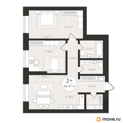 2-комн. квартира, 71.64 м&sup2;