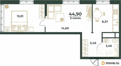 2-комн. квартира, 44.9 м&sup2;