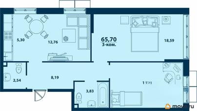 3-комн. квартира, 65.7 м&sup2;