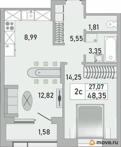 2-комн. квартира, 48.35 м&sup2;