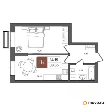 1-комн. квартира, 38.65 м&sup2;