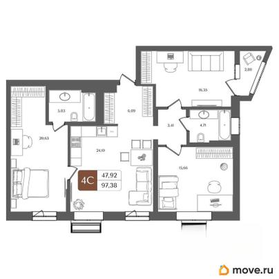 4-комн. квартира, 97.38 м&sup2;