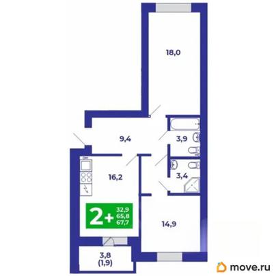3-комн. квартира, 67.7 м&sup2;