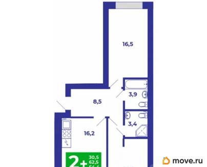 2-комн. квартира, 64.4 м&sup2;